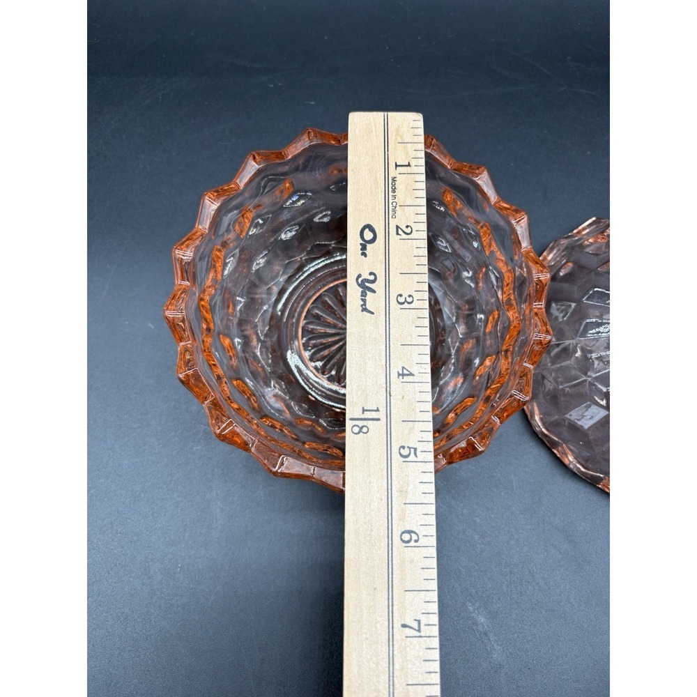 Pink Glass Diamond Quilted Vintage Lidded Candy Dish Compote ~5" Excellent - Picture 7 of 11